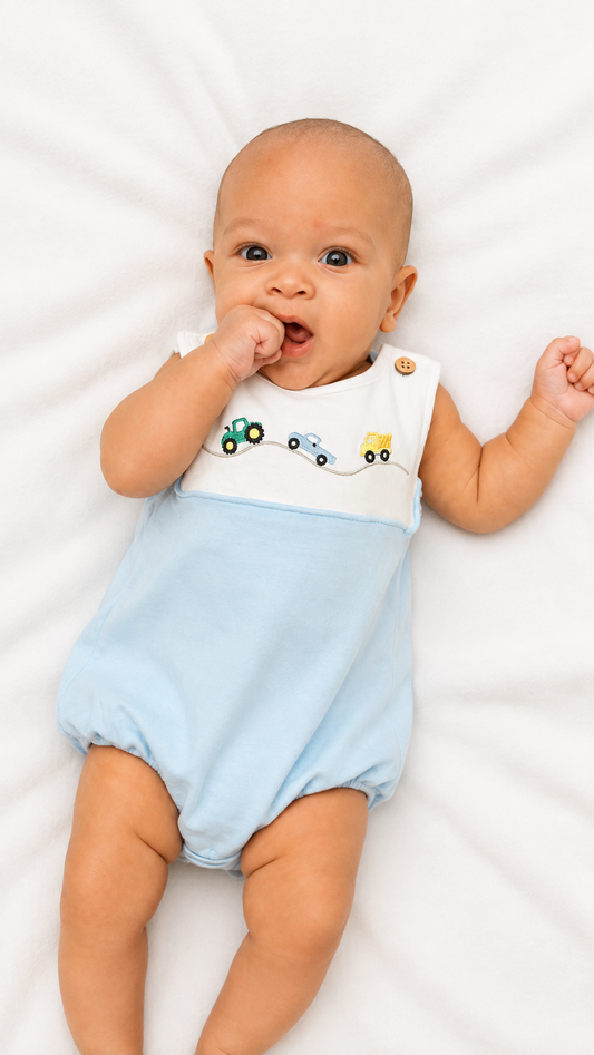 Little Explorer Bubble Romper 🚜💙
